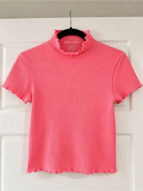 Moral Society Pink Ribbed Mock Neck Top M/L
